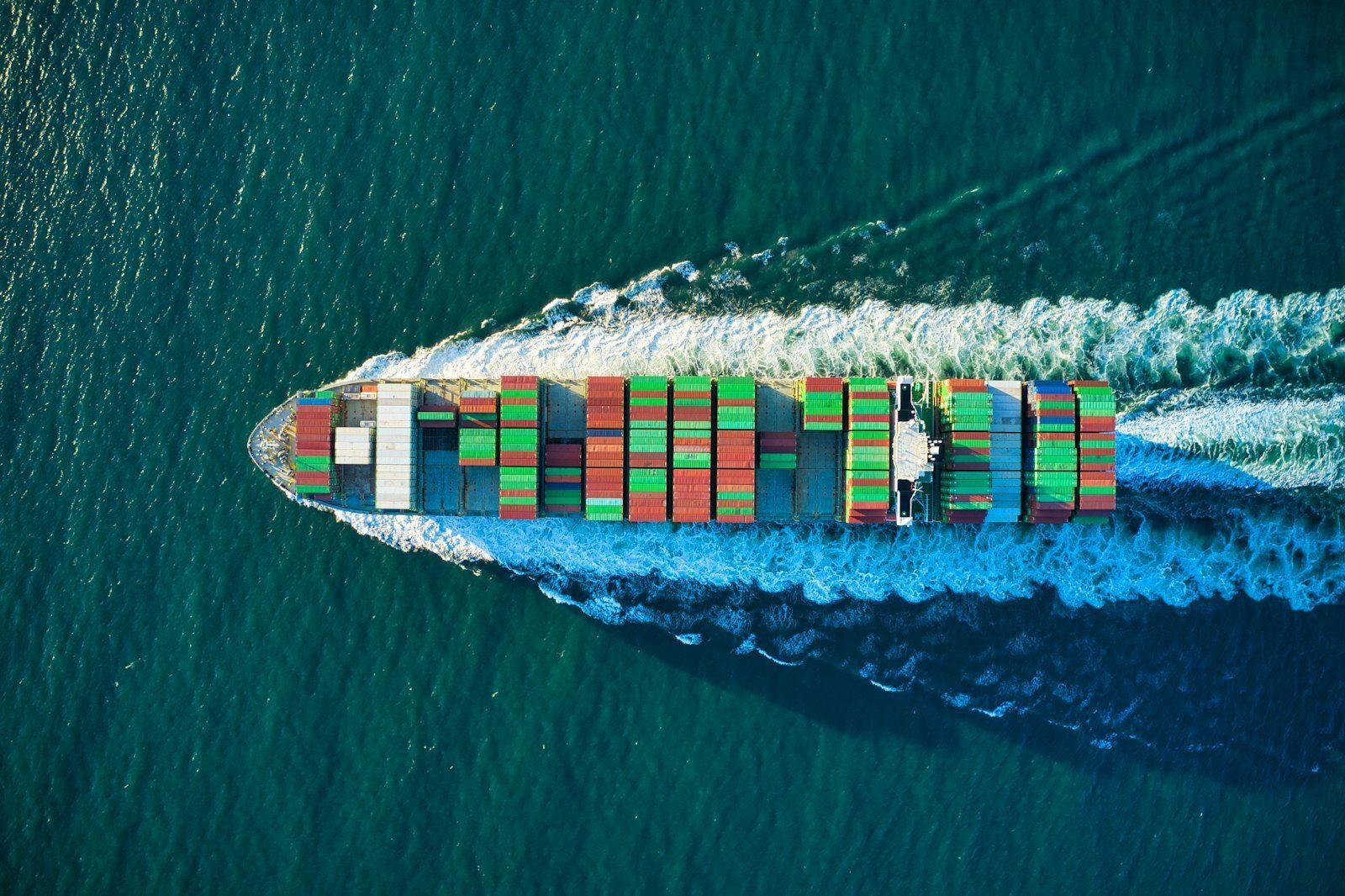 Container ship sailing the open ocean